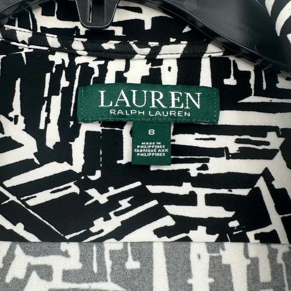 Lauren Ralph Lauren Women's Collared Long Sleeve Wrap Dress in Black/White Print - Picture 4 of 5
